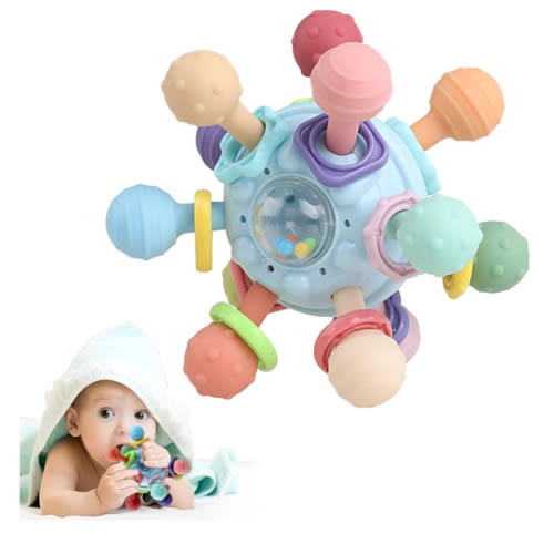Baby Teething Toys - Infant Sensory Chew Rattles Toys - Newborn Montessori Learning Developmental Toy - Teethers for Babies 0 3 6 9 12 18 Months - Shower Gifts for 1 2 One Two Year Old Girls Boys