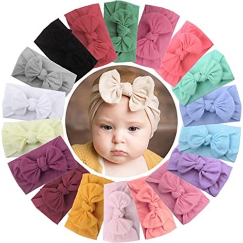 DED 18 Pieces Nylon Newborn Headbands Hair Bows Elastics Soft Bands Headwraps for Newborns Infants Toddlers