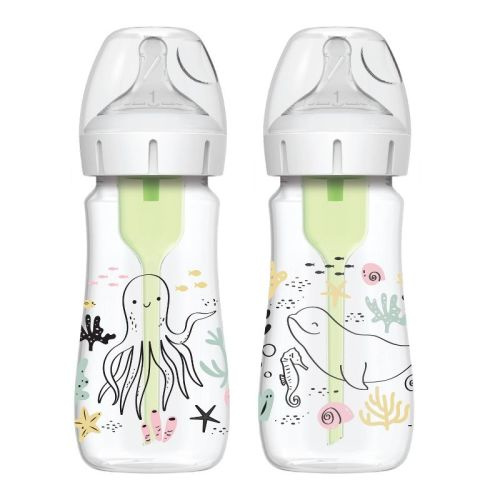 Dr. Brown's 9 Fl Oz Anti-colic Options+ Wide Neck Baby Bottles - Ocean Designs - 2pk