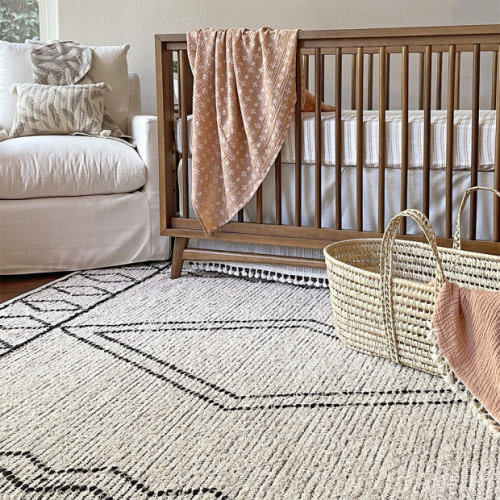 Crane Baby Hand Woven Cotton Ezra Shag Rug - Cream And Slate, 60” X 84”