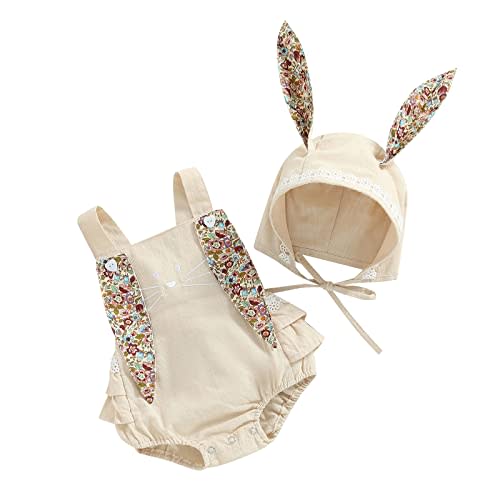Madjtlqy Toddler Baby Girls Easter Outfit Romper/Dress Sleeveless Bunny Ear Sister Mathing Clothes with Tail