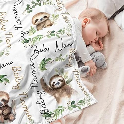 Sloth Blanket Monogrammed Baby Blanket with Name Personalized Baby Blanket Flower Blanket Sloth Baby Blanket Receiving Blankets Girl Baby Boy Blankets Newborn Soft Custom Baby Blanket