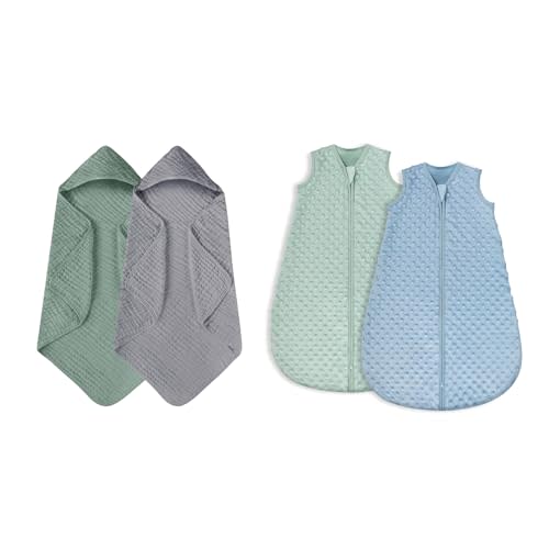 Yoofoss Hooded Baby Towels for Newborn 2 Pack 100% Muslin Cotton Baby Sleep Sack 6-12 Months Wearable Blanket for Babies