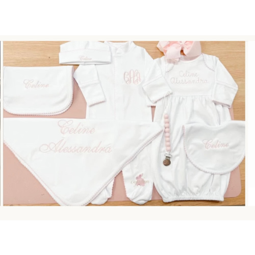 White with Baby Pink Personalized Coming Home Outfit – Caprilina