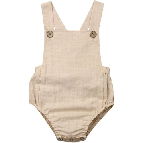 Newborn Baby Summer Romper Unisex Solid Color Button Jumpsuit Sleeveless Backless Overalls Outfits 1Pcs