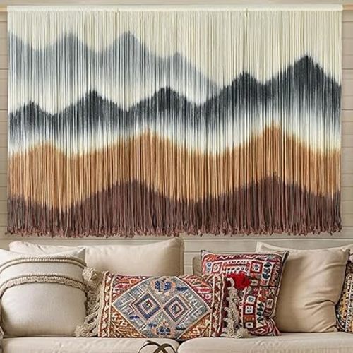 IOWER Macrame Wall Hanging Mountain Wall Art Dip-Dyed Macrame Wall Decor Modern Wall Decor Fiber Wall Art Craftsmanship 57" Wx35 L