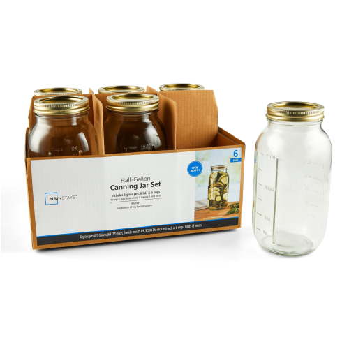 Mainstays 64 oz Airtight Glass Canning Jars with Wide Mouth and Gold Lid