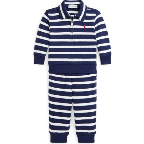 Stripe Long Sleeve Quarter-Zip Polo & Joggers Set, 18M
