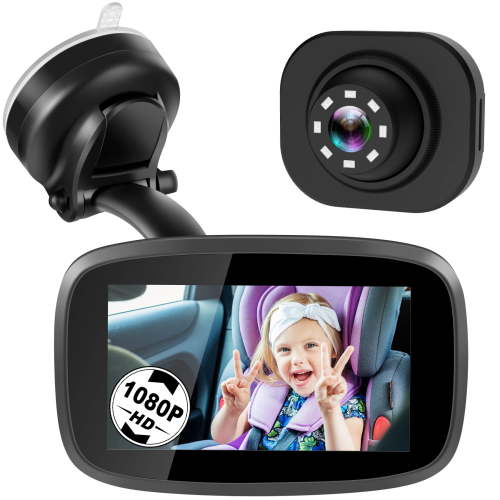 Shybaby 1080P Baby Car Mirror, 4.3" Baby Car Camera Monitor with 170° Wide View, HD Night Vision Function and Reusable Sucker Bracket, Safety Rear Facing Car Set Camera for Infants Kids Toddlers C105