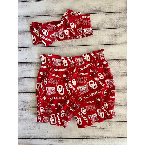 Oklahoma Sooners Inspired Football Bloomer Headwrap Headband Toddler Bows Big Bow Little Baby Girl Headwraps Shorts Newborn Bummies Diaper