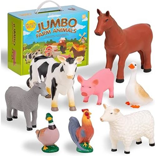 Set of 8 Jumbo Farm Animal Figures - Farm Animals for Toddlers Age 1-3 - Farm Toy for Kids Age 18 Months Plus - Animal Toys for Kids 1,2,3 Years Old