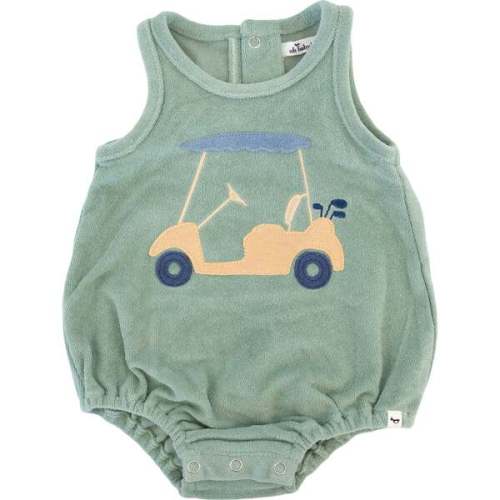 Golf Cart Denim Wheels Applique Terry Bubble, Sage - oh baby! Rompers | Maisonette