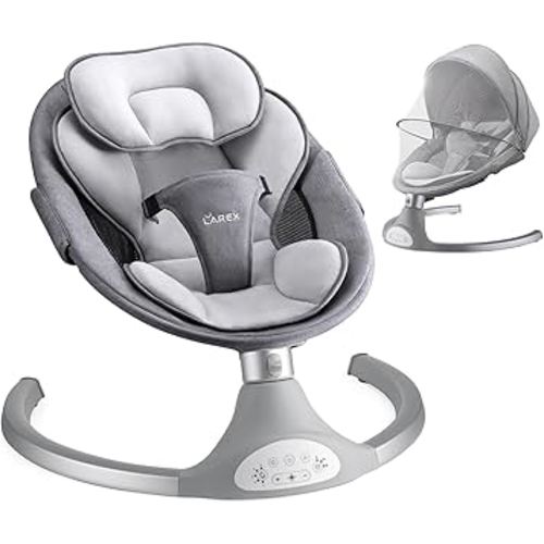 LAREX Baby Swing Infant Swing Electric Toddler Baby Rocker Portable for Newborn Boy Girl, 5 Sway Speeds with Remote Control, 10 Preset Melodies and Bluetooth, 0-6 Months Max 20 Lbs (Gray)