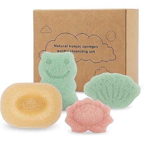 4 Pcs Baby Konjac Sponge for Body, Natural Face Sponges for Cleansing, Safe Soft Sponges for Toddler Kids