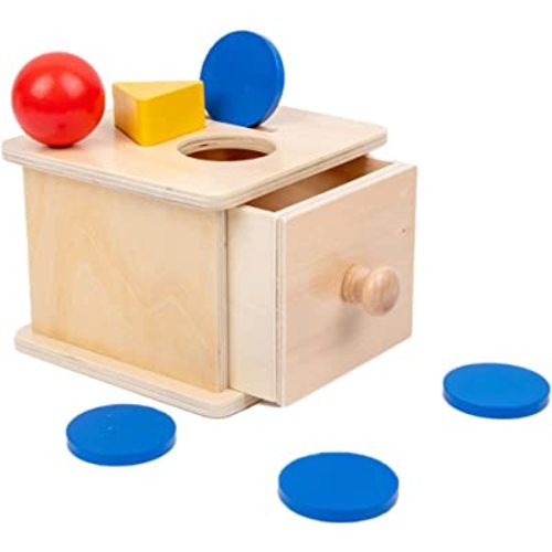 Adena Montessori Coin Box,3 in 1 Object Permanence Box Toys for 1 Year Old Baby Coins,Wooden Montessori Ball Drop Toys Developmental Toys for 6-12 Month Infant Toys,Triangle Ball Round Shapes