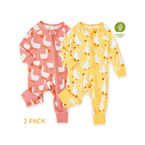 PatPat Bamboo Baby Pajamas Baby Girl Gifts Snug Fit Zipper Long-Sleeved Baby Bodysuits Sleepwear,2Pack,0-24 Months