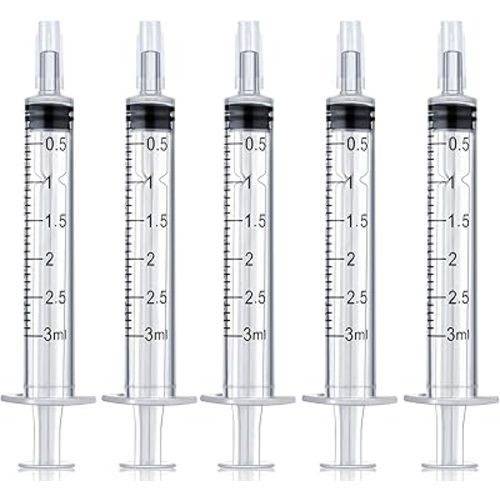 12 Pack 3 ml Syringe for Liquid Without Needle,Syringe with Cap,Individually Wrapped,for Scientific Labs,Measurement,Dispensing,Oil or Glue Applicato