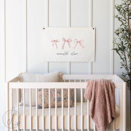 Personalized Nursery Canvas Sign with Pink Bows | Custom Name Baby Girl Room Wall Art | Delicate Pink Bow Nursery Decor for Girls Room | 75