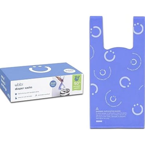 Ubbi Disposable Diaper Sacks, Lavender Scented, Easy-To-Tie Tabs, Diaper Disposal or Pet Waste Bags, 200 Count