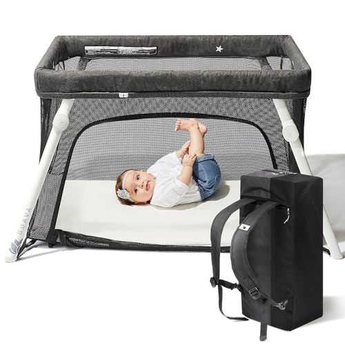 Guava Lotus Travel Crib with Lightweight Backpack Design | Certified Baby Safe Portable Crib | Folding Play Yard with Comfy Mattress for Babies & Toddlers | Compact Baby Travel Bed