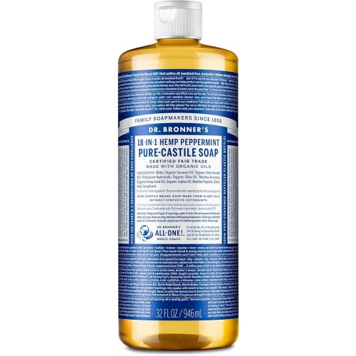Dr. Bronner's Pure-Castile Liquid Soap- Made with Regenerative Organic Certified Oils- 18-in-1 Uses for Face, Body, Hand, Hair, Laundry & More- Vegan, Non-GMO- Body Wash- Peppermint,32oz