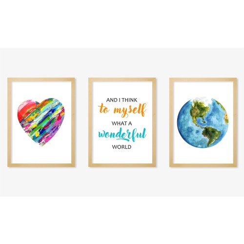 What A Wonderful World, Nursery Art Set, Nursery Decor, Watercolor Prints or Canvas