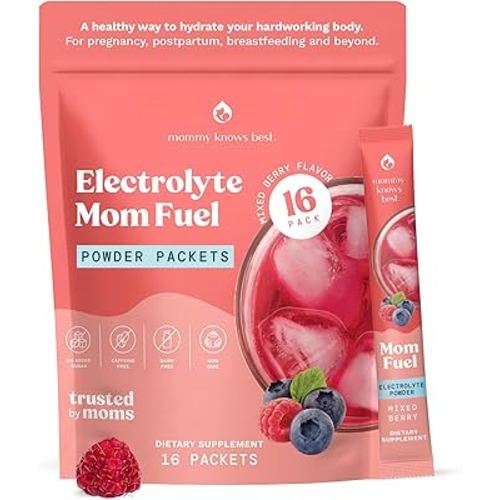 Mommy Knows Best Mom Fuel Electrolyte Drink Mix for Moms, Hydration Support - for Pregnancy, Prenatal, Electrolytes + Trace Minerals, Lactation Drink Mix Supplement (16 Count)