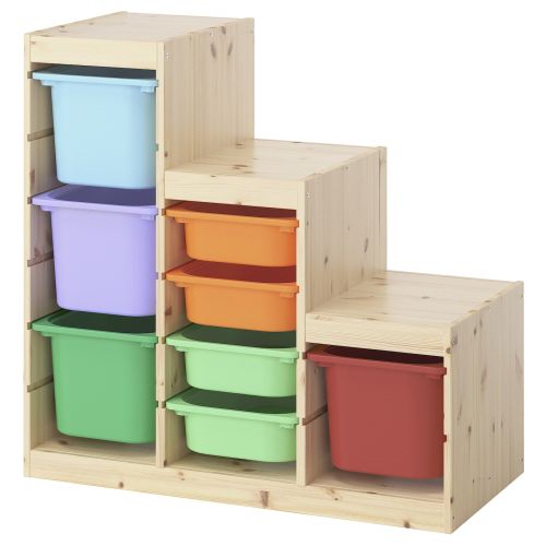 TROFAST Storage combination with boxes - light white stained pine/multicolor 37x17 3/8x35 7/8 "