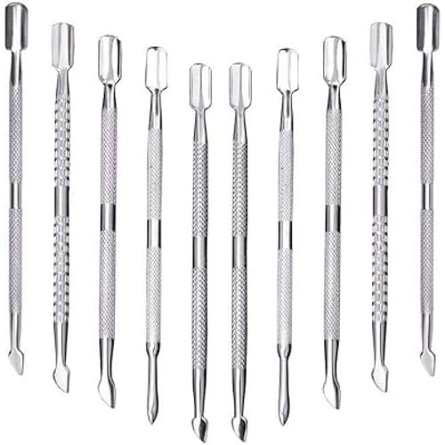 10Pcs Cuticle Pusher Remover and Cutter, Creatiee Double Ended Stainless Steel Cuticle Cleaner Nail Gel Polish Removal, Manicure Pedicure Nail Tools for Fingernails Toenails - Professional & Durable