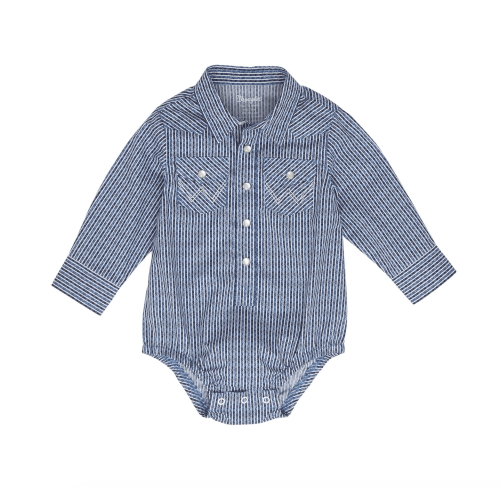 Wrangler Infant Boys' Striped Long Sleeve Pearl Snap Onesie | Boot Barn