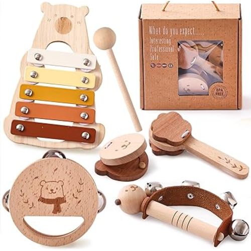 EERKEOD Musical Instruments for Toddlers Montessori Wooden Toys Percussion Musical Instruments with Xylophone Musical Set for Girls Boys Kids Preschool Educational Musical Toys for Kids