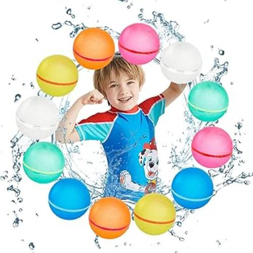 12PCS Reusable Water Balloons for Kids, WHDPETS Refillable Water Balloons Water Bomb Quick Fill and Self Sealing, Outdoor Water Balloon for Summer Party, Backyard and Swimming Pool Games