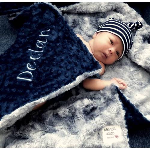 Personalized Gray Galaxy Tie Dye and You Choose the Minky Dot Color, Newborn Baby Shower Gift