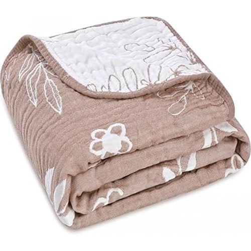 Ultra Soft Muslin Baby Blankets – A Premium Blend of Muslin Cotton & Bamboo Viscose, Ideal as a Swaddle & Crib Blanket for Unisex Boys, Girls, & Toddlers, 43" x 43" (Leaf Floral Coffee)