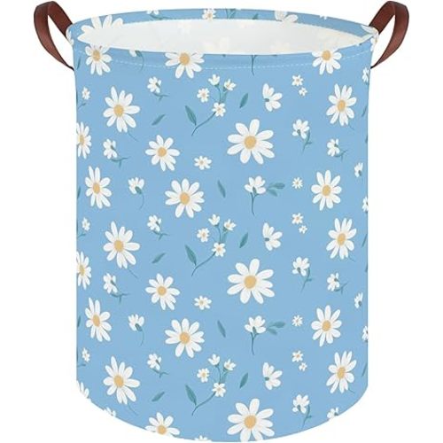 Daisy hamper,Blue flower Laundry Basket,Baby Nursery Hamper,Waterproof foldable girls toy storage box,Dirty Clothes Hampers,Flower house decor(Daisy)