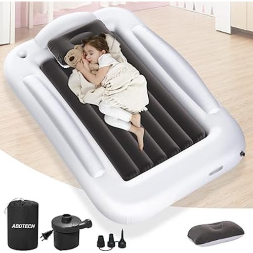 Inflatable Toddler Travel Bed - Portable Toddler Kids Travel Bed with Safety Sides Complete Kids Air Mattress Set with High-Speed Pump, Ideal for Vacation Camping and Sleepover (60 Inches)