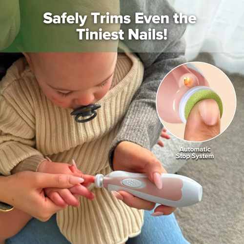 haakaa Baby Nail Trimmer Electric Safe Baby Nail Clippers Baby Nail File Kit Manicure Set, Trim Polish Grooming kit for Newborn Toddler or Adults Toes Fingernails, 6 Grinding Heads and LED Light