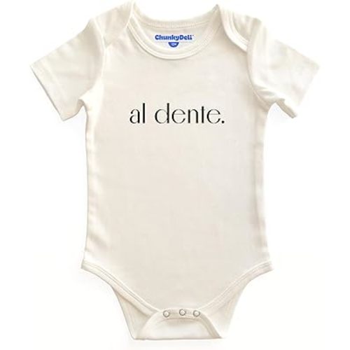 Al Dente Bodysuit | Cotton Short Sleeve One Piece Bodysuit Jumpsuit Italian Foodie Pasta Shower Gifts (Natural, 6M)