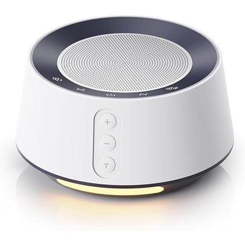 BGOVERSS White Noise Sound Machine with 20 Soothing Sounds, 10 Colors Night Light Sleep Machines Home Office Travel, 5 Timers and Memory Feature Sound Machine for Nursery Baby Kids Adults (White)