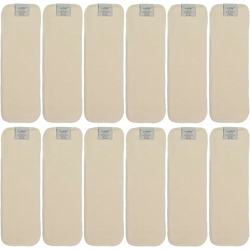 4-Layer Hemp Diaper Inserts – Overnight Boosters for Heavy Wetters – Reusable Absorbency Doublers – Fits Pocket, Cotton Prefold & Cover – Washable Natural Fiber Liners (Pack of 12)