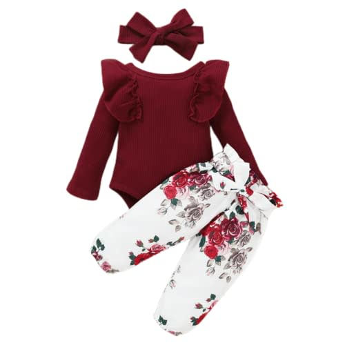 Baby girl clothes, Newborn Baby Girl Clothes, Soft Long Sleeve Onesies Girl Collocation Pants and Headband