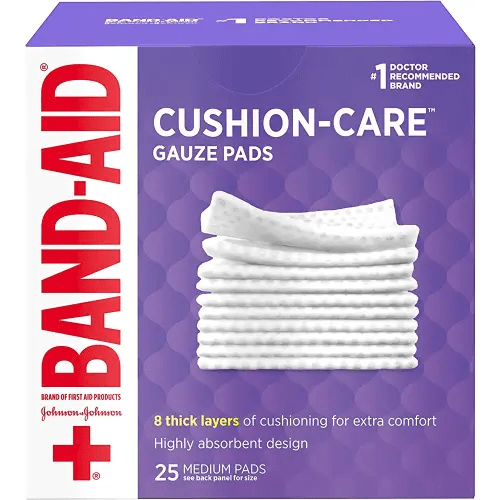Band-Aid Brand Cushion Care Non-Stick Gauze Pads, Individually-Wrapped, Medium, 3 in x 3 in, 25 Count (Pack of 1)