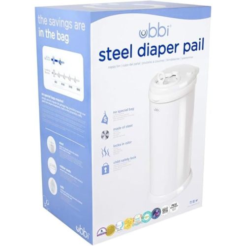 Ubbi Steel Diaper Pail, Odor Locking, No Special Bag Required, Award-Winning, Registry Must-Have, White