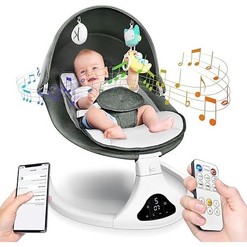 Baby Swing for Infants to Toddler| Portable Infant Swing with Remote Control, Rocker for Newborn with 5 Speeds, 3-Point Harness for Baby Boy Girl (Green)