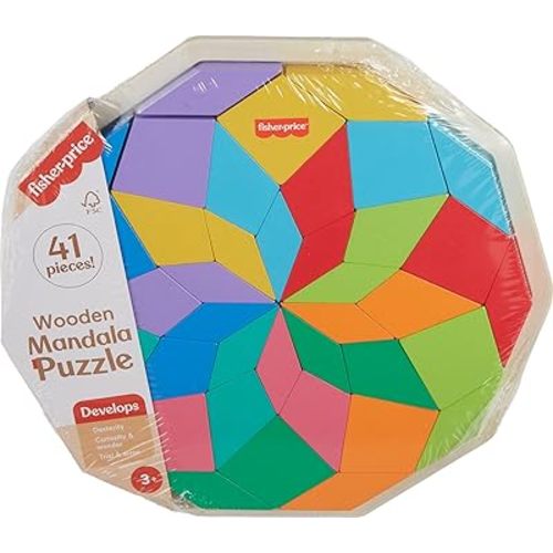 Fisher-Price Wood Preschool Toy Mandala Puzzle with Geometric Design, 41 Wooden Pieces for Kids Ages 3+ Years