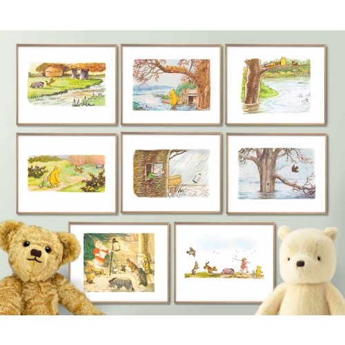 Classic Winnie the Pooh Poster Prints, Winnie the Pooh Nursery Wall Art, Baby Boy's Room, Girl's Room Decor, Digital Download, Baby Shower.
