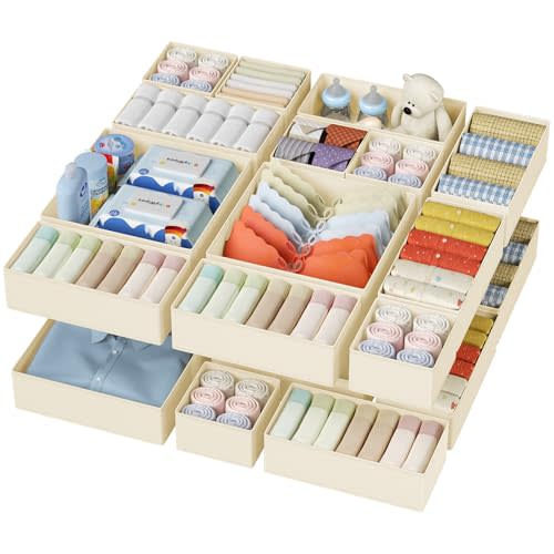 DIMJ Drawer Organizer Clothes - 20 Pack Closet Drawer Organizer Bins for Baby Clothes Storage, Fabric Dresser Organizer for Nursery Bedroom, Foldable Small Drawer Dividers for Underwear Socks