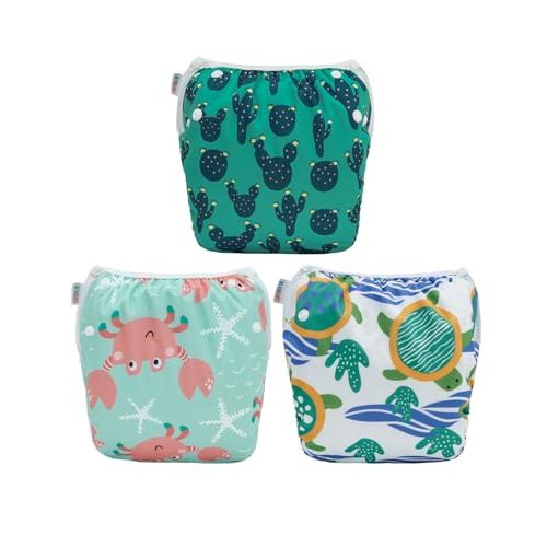 ALVABABY Large Cloth Swim Diaper 3pcs Baby/Toddler/Infant Snap Reusable Adjustable Swimming Diaper Baby Boy and Girl 3ZSWY69A