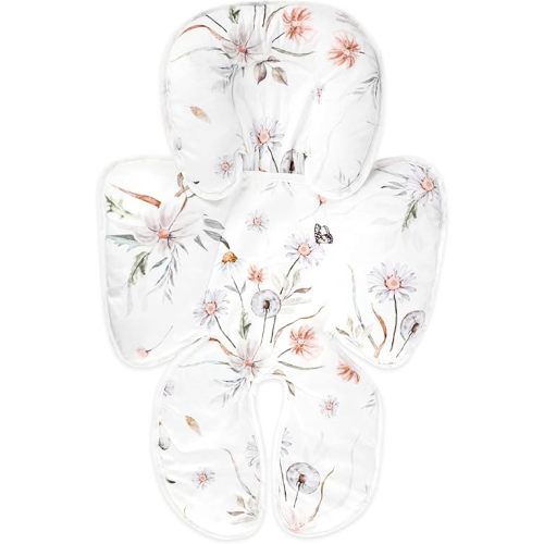 2 in 1 Infant Car Seat Insert, Car Seat Head Support Baby Girls Boys, Soft Newborn Carseat Insert Cushion, Perfect for Carseats, Strollers, Swings (White Flower)