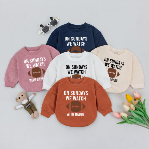 On Sundays We Watch football with Daddy, Fall Baby Clothes, Daddy&#39;s Girl, Football Season, Oversized Baby Romper, Football Outfit Kid